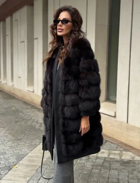 Пальто из куницы с отделкой кашемира - фото 0