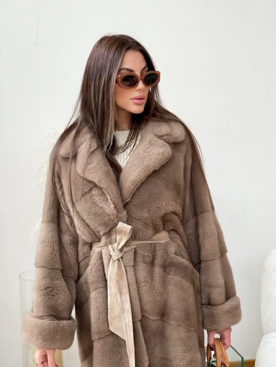 Шуба кимоно из скандинавской норки в цвете пастель - фото 2