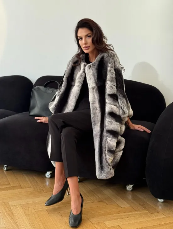 Шуба из кролика рекс - серая - фото 7