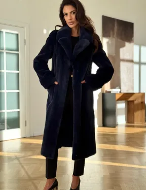 Норковая шуба темно-синего цвета - фото 3