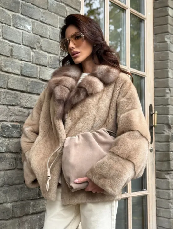 Норковый полушубок - автоледи с куницей - фото 6