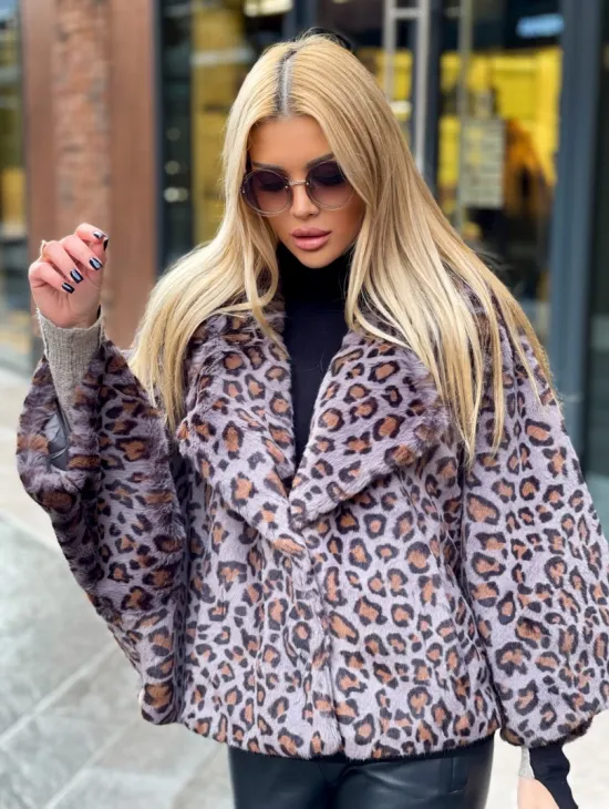 Полушубок из экомеха леопард - фото 4
