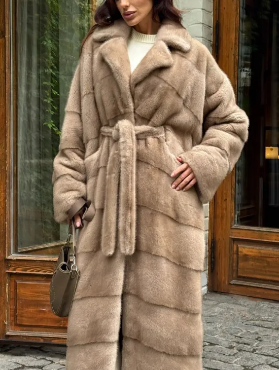 Длинная норковая шуба - цвет пастель - фото 4