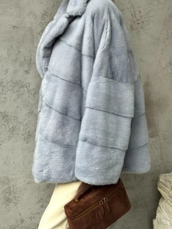 Шуба норковая кимоно автоледи - цвет голубой - фото 3