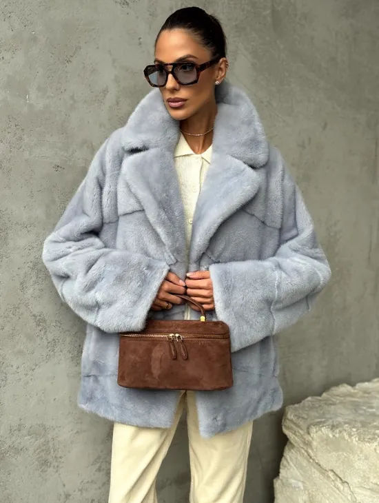 Шуба норковая кимоно автоледи - цвет голубой - фото 0