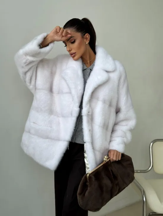 Белый норковый полушубок - фото 12