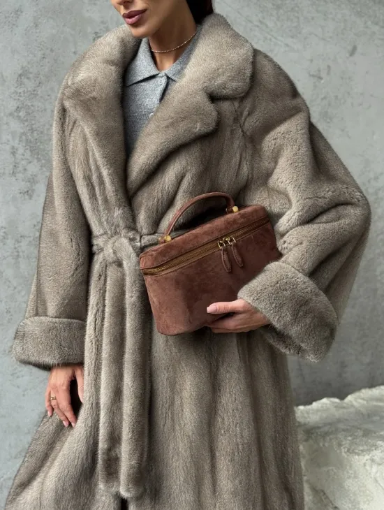 Длинная норковая шуба - цвет серый - фото 2