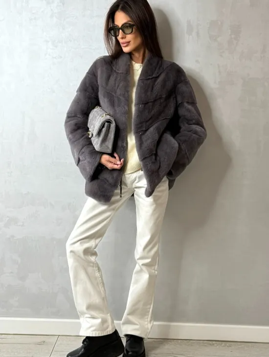 Норковый полушубок - графит - фото 4