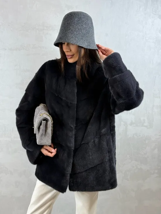 Полушубок норковый - темный графит - фото 4