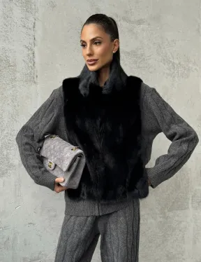 Черная манишка из меха норки - фото 5