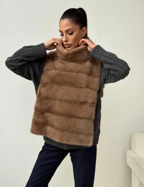 Бежевая норковая манишка - фото 4