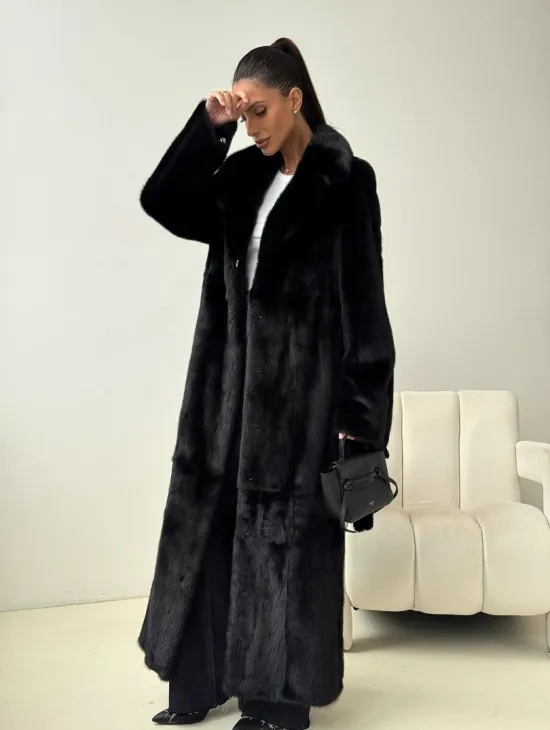 Черная норковая шуба с поясом - фото 9