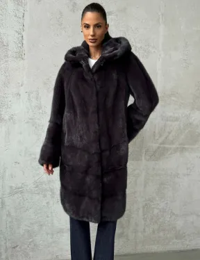 Женская норковая шуба с капюшоном - фото 5