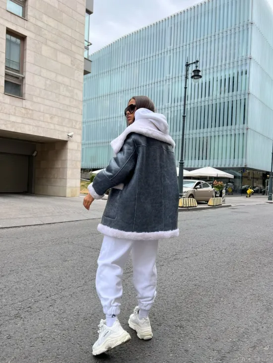 Двухсторонняя шубка - дубленка из натуральной шерсти - фото 8