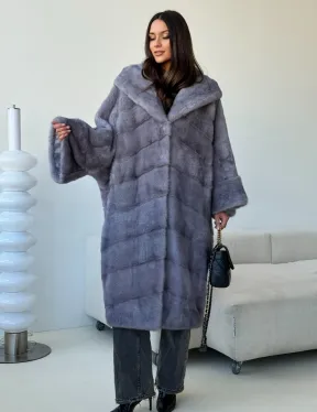 Голубая норковая шуба с капюшоном oversize - фото 8