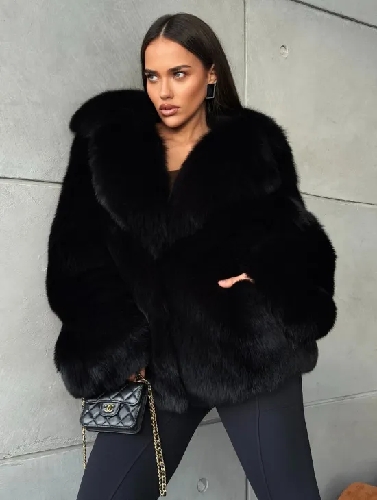 Черная шуба из лисы - фото 0