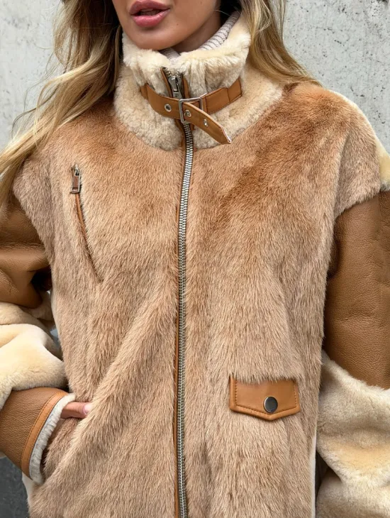 Комбинированная дубленка из овчины и норки - фото 1