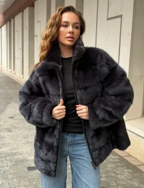 Норковая куртка на молнии - графит - фото 8