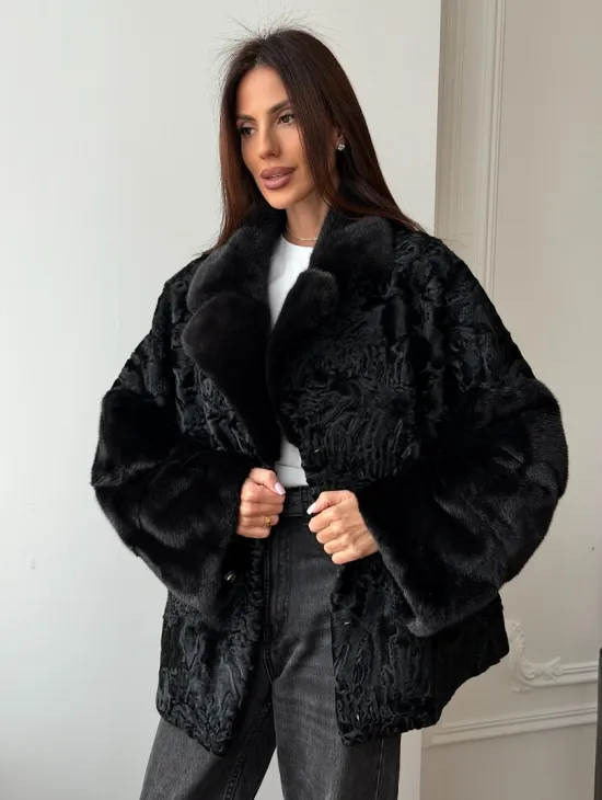 Полушубок из каракуля с норкой - фото 7