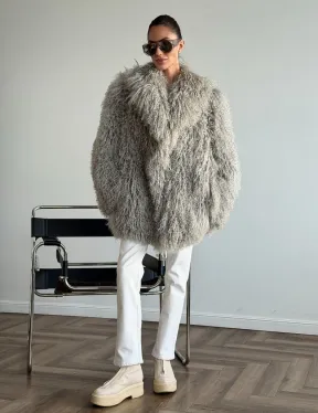 Серая шуба из ламы - фото 10