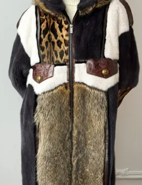 Комбинированная норковая шуба с капюшоном - фото 2