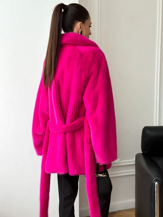 Шуба из плюшевой норки Velvet - фуксия - фото 3