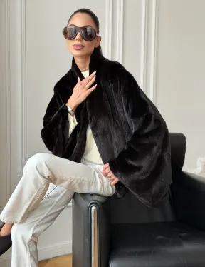 Короткая норковая шуба - пончо - фото 5