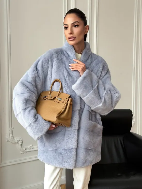 Голубая норковая шуба - жакет - фото 0