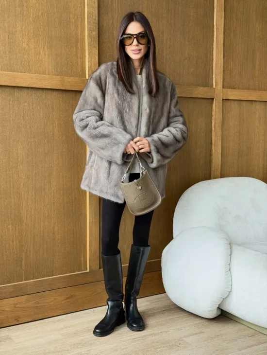 Норковый жакет в натуральном сером цвете - фото 6