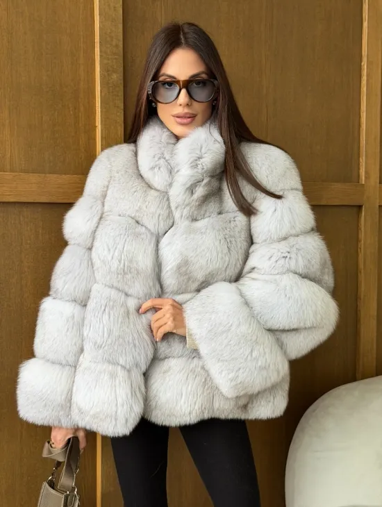 Шуба из натурального песца - стойка воротник - фото 0