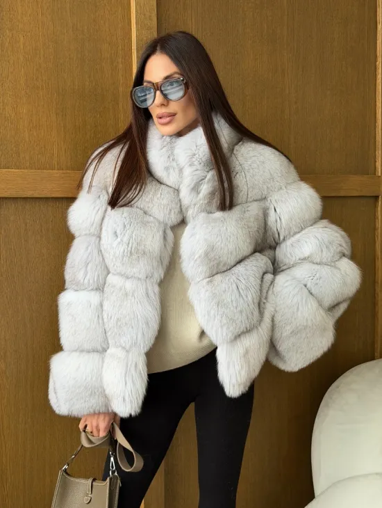 Шуба из натурального песца - стойка воротник - фото 7