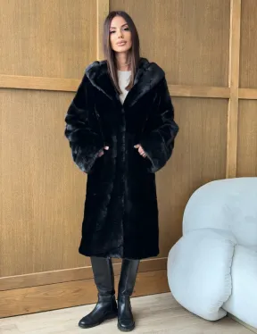 Черная норковая шуба с капюшоном - фото 10