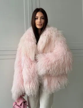Шуба из меха ламы - цвет розовый - фото 13