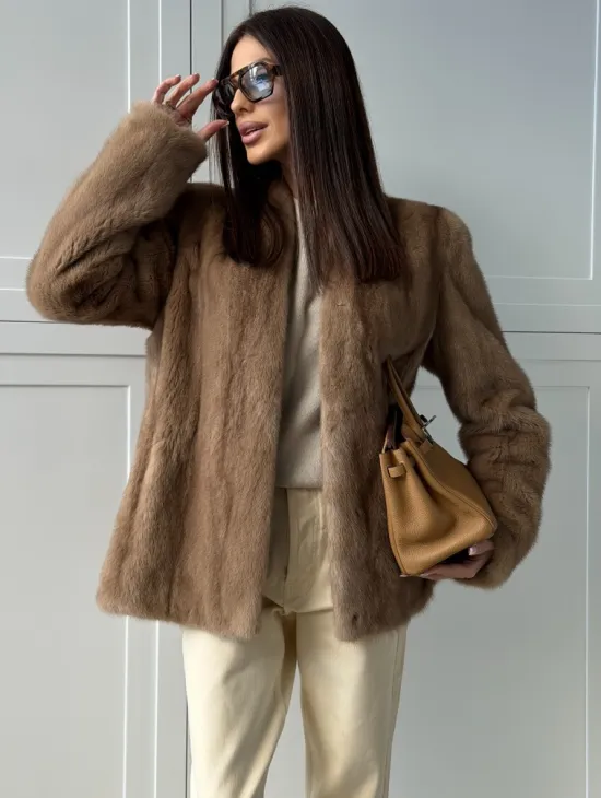 Женский норковый полушубок пастель - фото 7