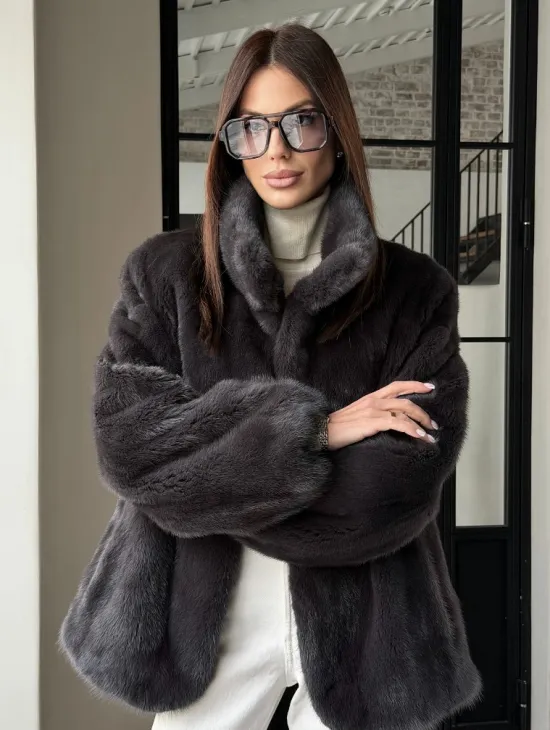 Меховой норковый жакет (серый) - фото 10