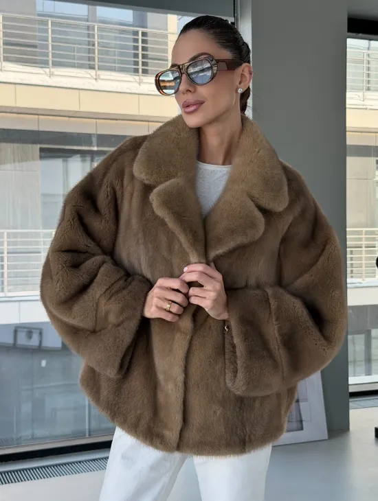 Короткая норка кимоно роспуск - английский воротник - фото 0