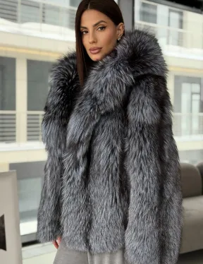 Полушубок из чернобурки с капюшоном - фото 4