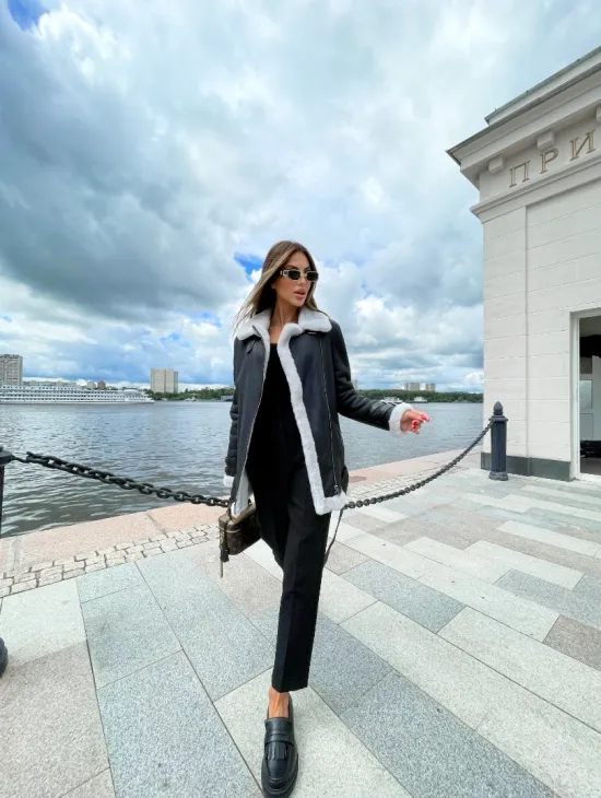 Черный авиатор на белой овчине - фото 2