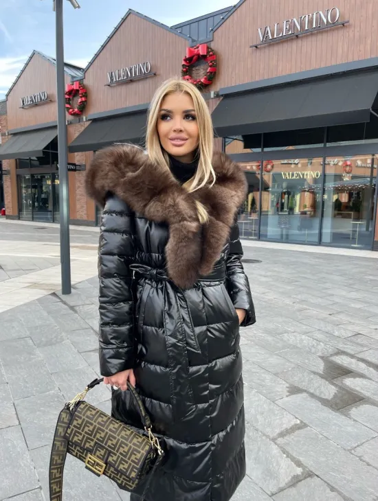 Пальто - пуховик с капюшоном из финского песца - фото 3