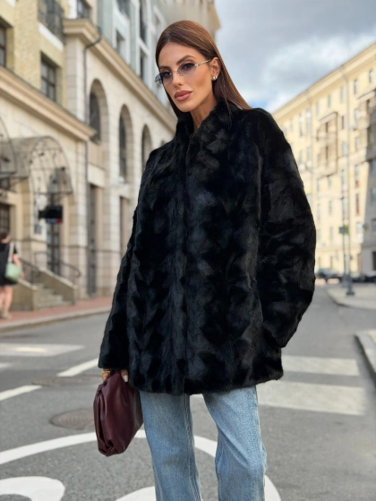Меховой норковый жакет в стиле пэчворк - фото 11
