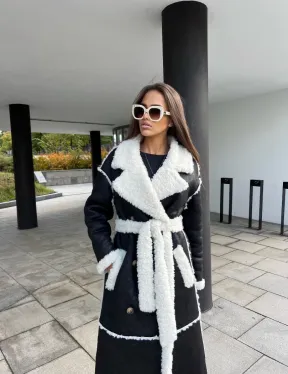 Черная дубленка из экокожи - фото 1