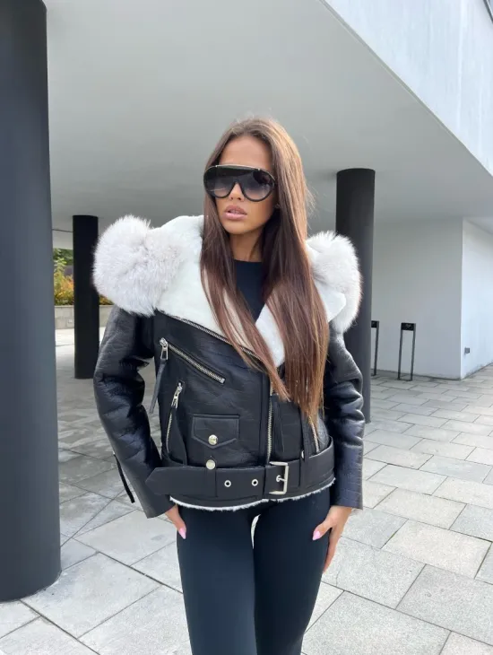 Дублёнка - косуха из натуральной кожи CROCO с капюшоном из финского песца - фото 3