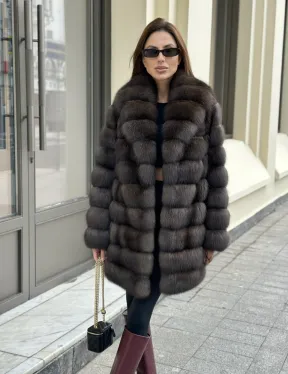 Роскошная шуба из меха баргузинского соболя - воротник шаль - фото 2