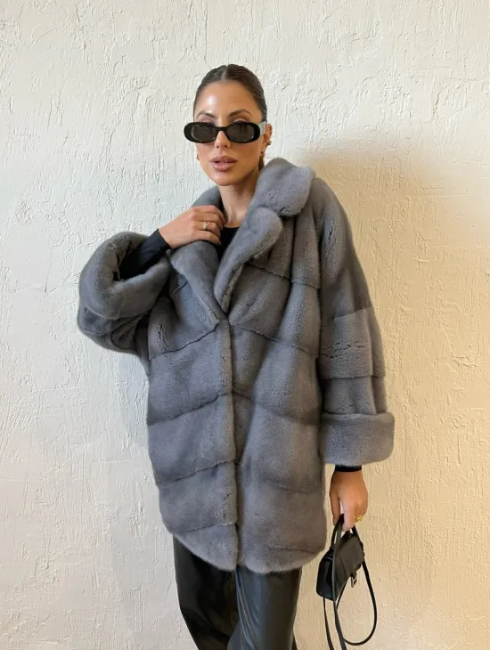 Серая короткая норковая шуба премиум качество - фото 5