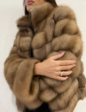 Шуба из меха куницы на молнии - фото 2