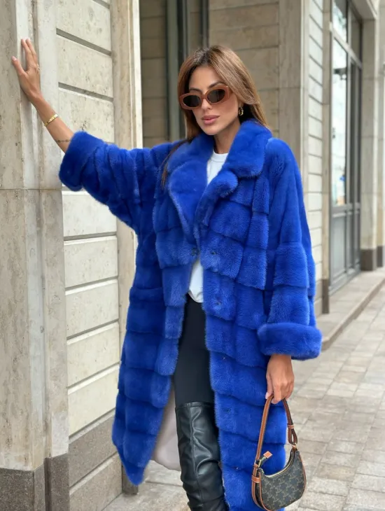 Шуба из меха норки - цвет синий - фото 2