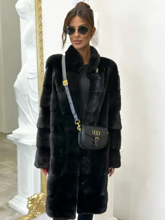 Норка NAFA поперечка стойка воротник - цвет черный бриллиант - фото 3