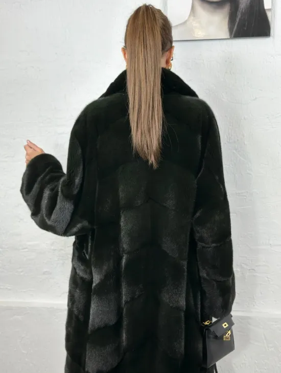 Кимоно норка мех NAFA английский воротник - темный изумруд - фото 1