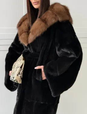 Норковая шуба фасон баллон с капюшоном куница - фото 1