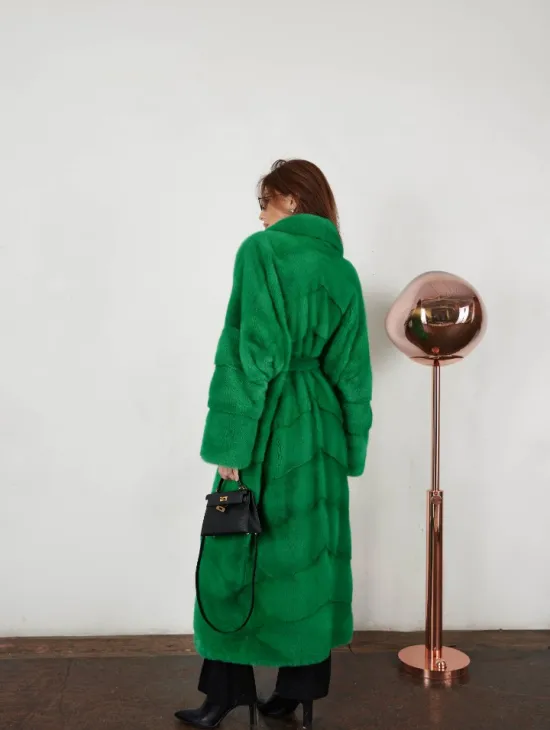 Норка паркет кимоно английский воротник - светлый изумруд - фото 4